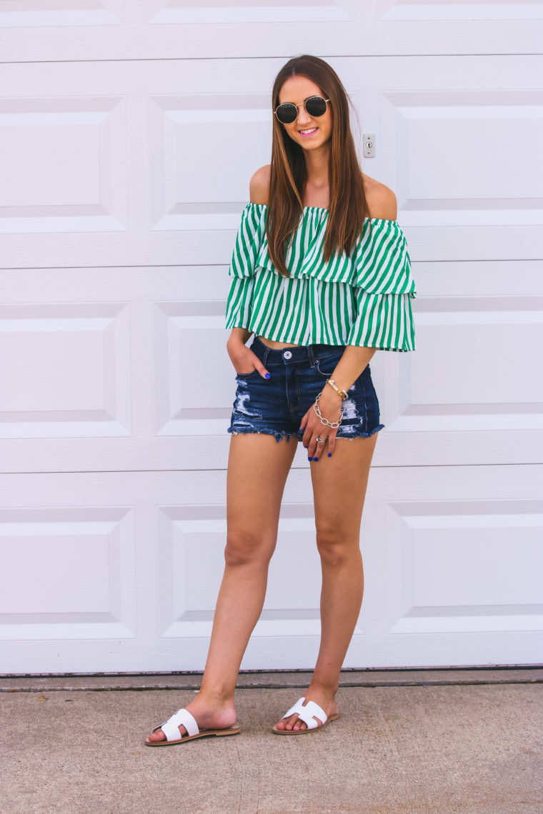Striped Ruffle Sleeve Crop Top - For The Love Of Glitter