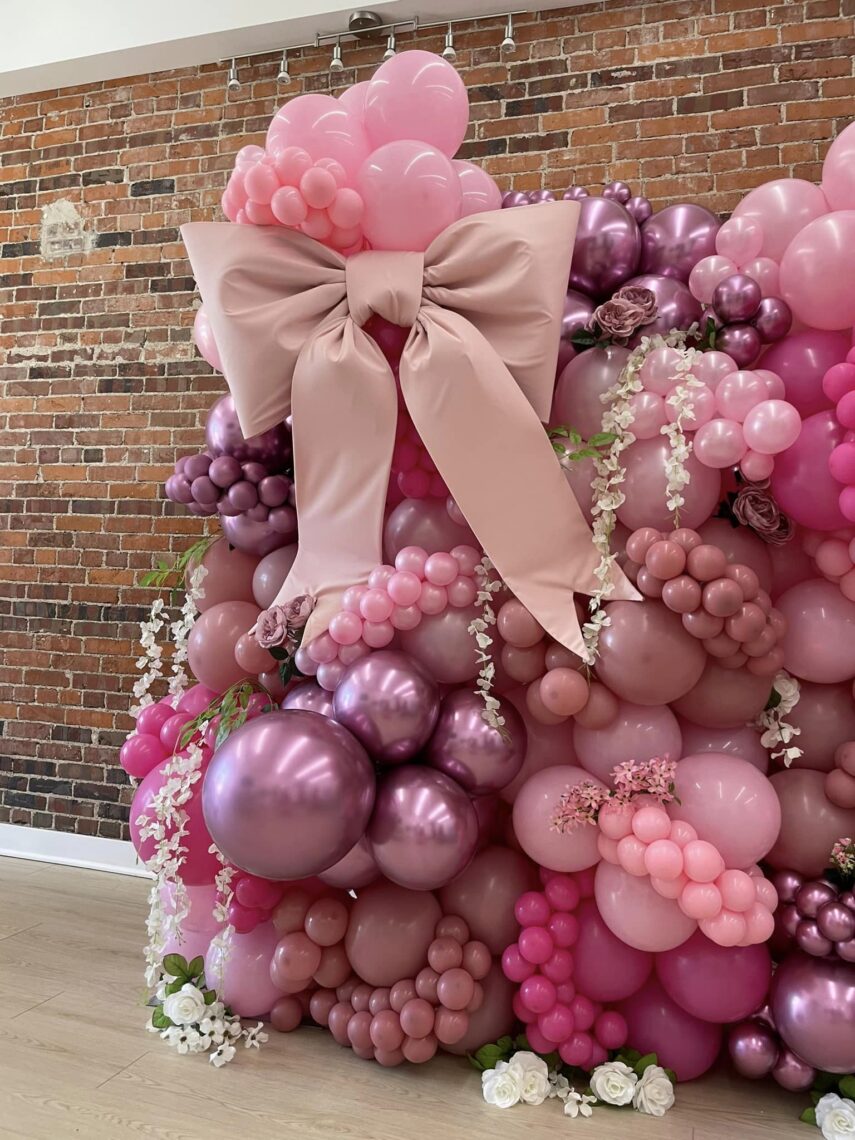 large pink balloon wall